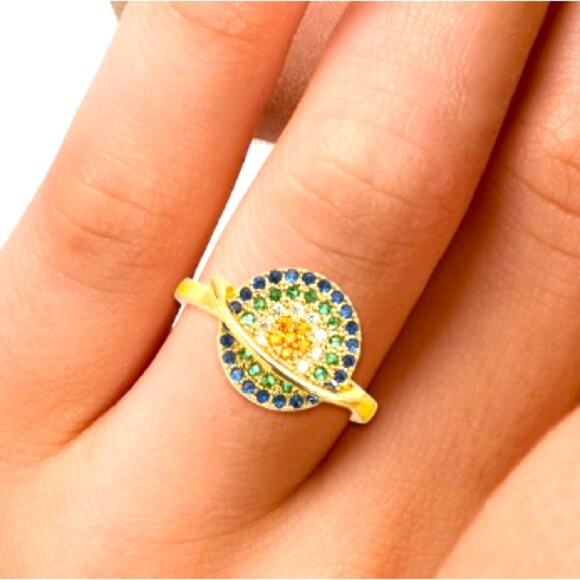 Simulated Multi Color Diamond Spinner Ring Size 7 - Picture 3 of 5